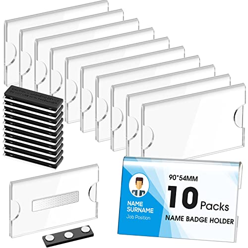 Magnetische Namensschilder 90 x 54 mm Horizontal ID Kartenhalter DIY Magnetische Namensschilder Klares Acryl Displayhalter Bedruckbares Namensschild für Schule College Hemd, 10 Stück Cover