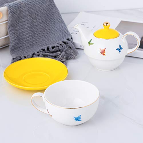 Jusalpha Butterfly Garden Teapot-Tea Cup-Saucer Set, Tea-For-One Set #06 #TOP7