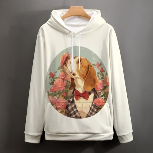 Sweat à capuche chaud et confortable motif chien rose fleur taille S - 5