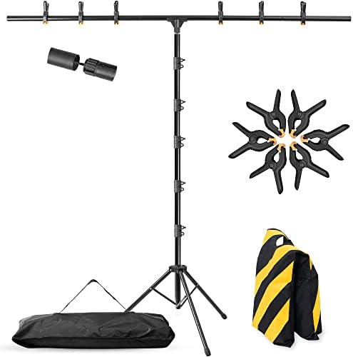 Coliflor T-Shape Portable Backdrop Stand – 8x5.3ft Adjustable Photo Background Stand Kit, Sturdy Small Back Drop Holder with 6 Spring Clamps, Sandbag, Carry Bag for Party, Photography and Video Studio