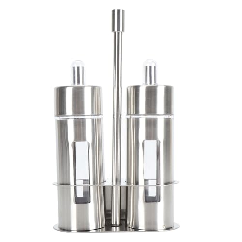 Mumusuki Ensemble Distributeur D'huile et de Vinaigre, 2 Pièces de 80 Ml, Huiliers et Vinaigre en Acier Inoxydable avec Support de Base, Fenêtre Transparente, Kit de Bouteilles D'huile et