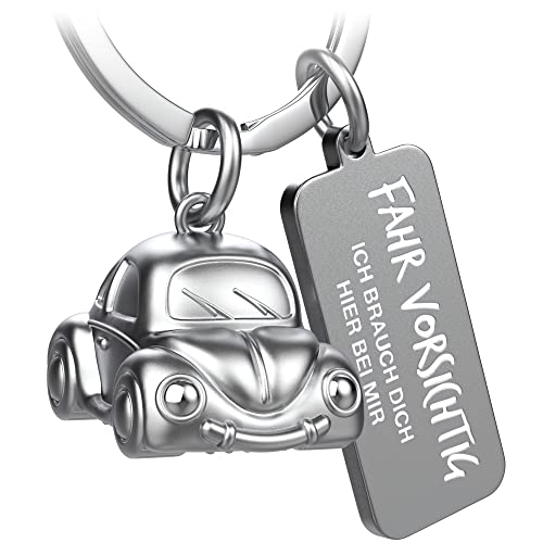 FABACH Llavero de coche con grabado – Ángel de la Guardia Llavero Ángel para Automovistas, regalo de la suerte, conducción cuidadosa, regalo de coche – Conducir cuidadosamente, plata, 1 unidad