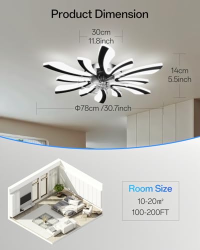 Yunlong Smart Lampadario Con Ventilatore Da Soffitto, Wifi Plafoniera Con Ventilatore Compatibile Con Alexa Google Home, Lampada Con Ventola Techo Per Camera Da Letto, Cucina, Nero - 7