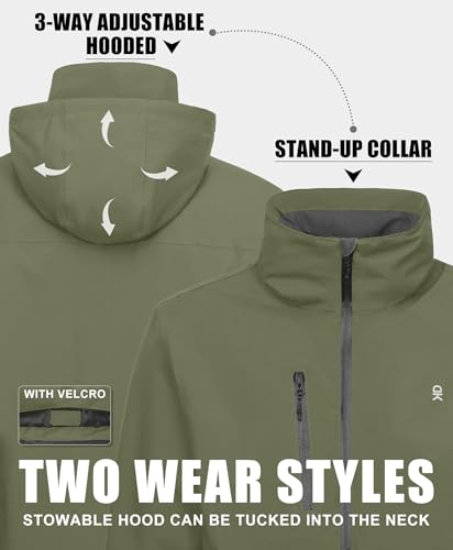 Image of Little Donkey Andy Mens Waterproof Rain Jacket Lightweight Windbreaker Hooded Jacket Packable Raincoat for Outdoor Hiking