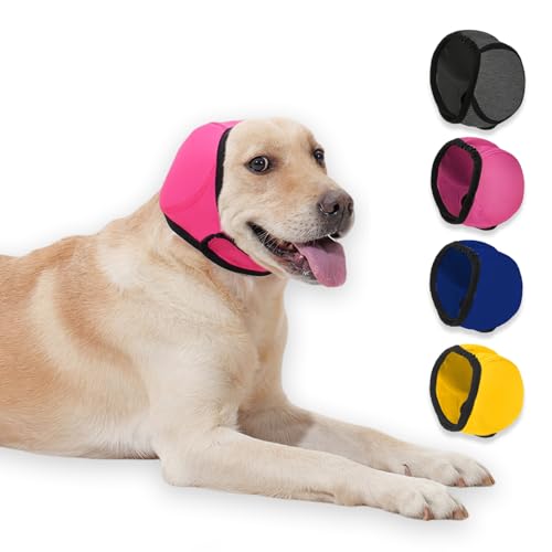 PAPIAMEN Dog Ear Covers,Dog Ear Muffs Noise Protection No Shake Head Wrap for Bath,Anxiety Relief Quiet Dogs Calming Hoodie,Adjustable Shower Cap Pet Ears for Grooming,Swimming,Hematoma(Fuchsia,M)