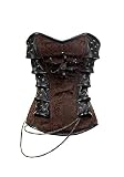 Brown Brocade Black Leather Goth Steampunk Bustier Waist Cincher Overbust Corset