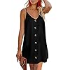 AlvaQ-Women-Summer-Spaghetti-Strap-Button-Down-V-Neck-Sleeveless-Casual-Mini-Dress AlvaQ Women V Neck Spaghetti Strap Tunic Short Dress Loose Button Down A Line Swing Mini Dresses Black Large