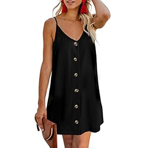AlvaQ-Women-Summer-Spaghetti-Strap-Button-Down-V-Neck-Sleeveless-Casual-Mini-Dress AlvaQ Women V Neck Spaghetti Strap Tunic Short Dress Loose Button Down A Line Swing Mini Dresses Black Large
