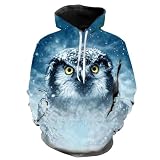 HUANYIN Sudadera con Estampado 3D de águila Animal y Escena de Nieve de Cielo Estrellado para Hombres y Mujeres, Sudadera con Capucha Divertida e Informal a la Moda