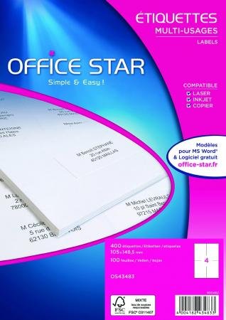 400 étiquettes blanches, format 105 x 148,5 mm (100 feuilles / cdt) - Lot de 10