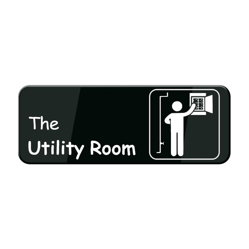 WWV The Utility Room Sign 10""X3"" Black White Acrylic - Self Stick Door Sign Wall Decal For Offices Businesses House Home