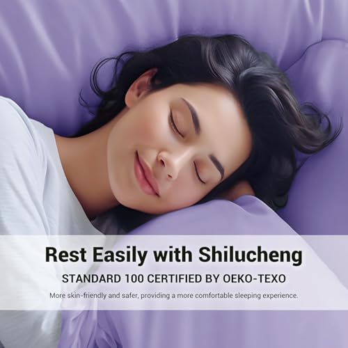 Image of Shilucheng 4 Piece Queen Sheet Sets, Cooling Sheets, Blend Rayon Derived from Bamboo, Deep Pocket Up to 16 inch, Breathable & Soft Bed Sheets, Hotel Silky Bedding Set, Lavender