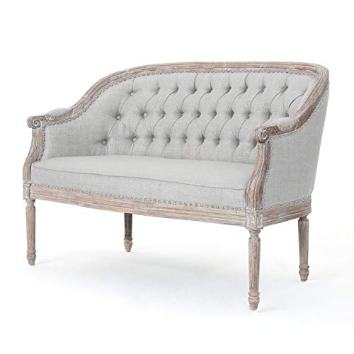 Christopher Knight Home Faye Traditional Fabric Tufted Upholstered Loveseat, Light Gray, Antique #TOP3