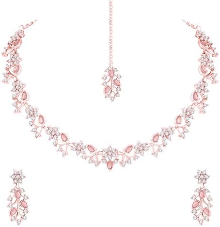 Atasi International American Diamond AD with Colorful Crystal Necklace Jewellery Set for Women/Girls | Perfect for Weddings, Parties & Festive Occasions