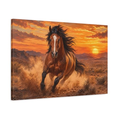 Tableau étalon au galop 75x50 cm décoration salon de style peinture réalisme