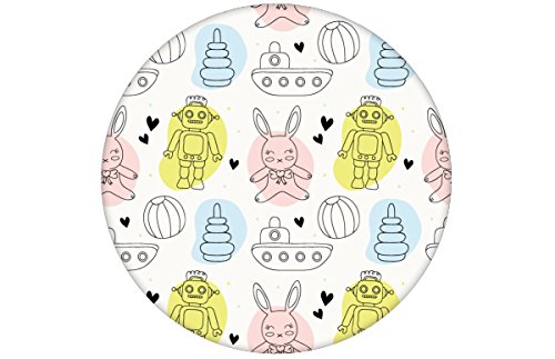 Weiße, moderne Kinder Jugend Tapete Toy Zone mit lustigem Spielzeug und Robotern passt zu Farrow and Ball Farben - Vliestapete Blumen - Kinderzimmer GMM Design (H: 1,5m B: 46.5cm)