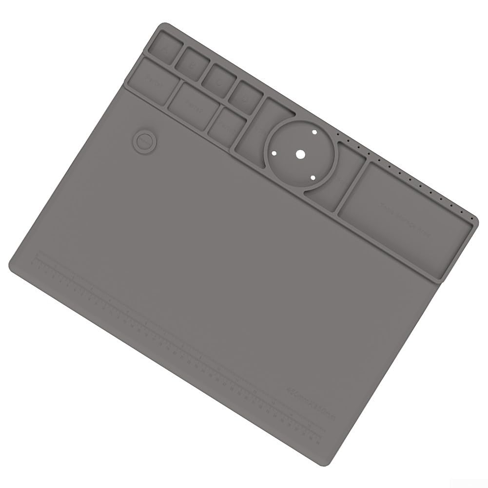 Widerstandsfähige Silikon-Lötmatte 45x35 cm, hitzebeständige Arbeitsunterlage für Elektronik-Reparatur, Lötstation & DIY, rutschfestes Reparaturkissen TE-711 Grau