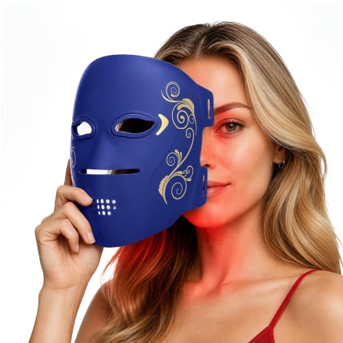 Red Light Therapy Mask for Face, 3 Modes 850nm NIR, Red/Blue