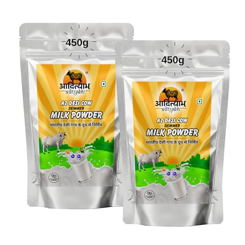 Image of Adityabh A2 Cow Skimmed Milk Powder 450g (Pack of 2) | Clean & Natural | No Added Sugar | No Preservatives | Nutrient-Rich Dairy Powder | Ideal for Tea, Coffee & Daily Kitchen Use