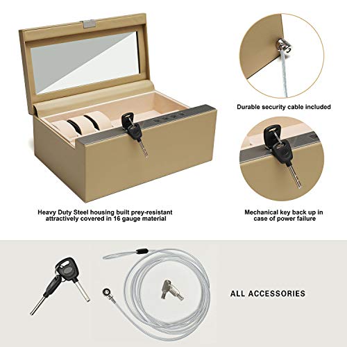 Solid Steel Jewelry Safe Box For Storage，Digital Combination Lock Jewelry Organizer Security Safe Cabinet For Home Office, Khaki #TOP4