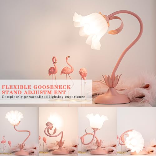 Image of WERFOP Flower Desk Lamp Cute Pink Table Lamp for Bedroom Girls Room