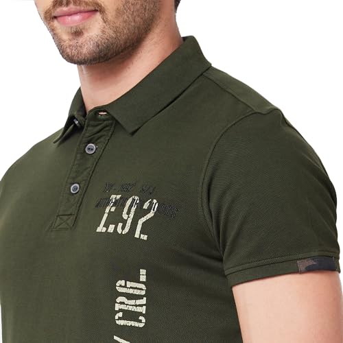Image of Spykar Men's Slim Fit Polo Neck Half Sleeve Solid Casual T-Shirt