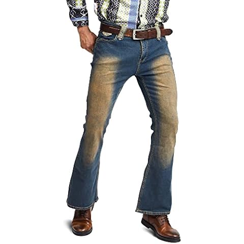 LMALMA Men's 70s Flares Bell Bottoms Denim Jeans Flared Trousers Disco Dark Blue Cover