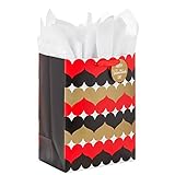 Hallmark 17' Extra Large Valentine's Day Gift Bag with Tissue Paper (Black, Red, Gold Hearts) for Husband, Wife, Boyfriend, Girlfriend, Newlyweds