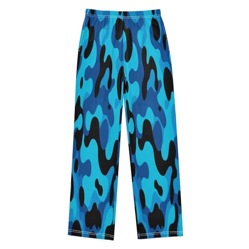 Black Blue Camouflage Pattern Lounge Pajama Pants Soft PJ Bottoms for Sleepwear Ages 6-14 Years