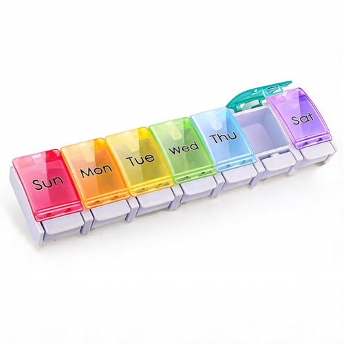 AidShunn Pill Boxes 7 Day Portable Storage Box Weekly Organizer to Hold Vitamins Cod Liver Oil Supplements and Medication for Travel Work