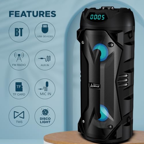 Image of LANDMARK LM BT7063 Barrel 40W Karaoke Bluetooth Party Speaker, Loud & Clear Stereo Sound with Up to 6 hrs Playtime, Disco Lights Aux /TWS /BT /USB /SD Card Connectivity with Charging Type V8(Black)