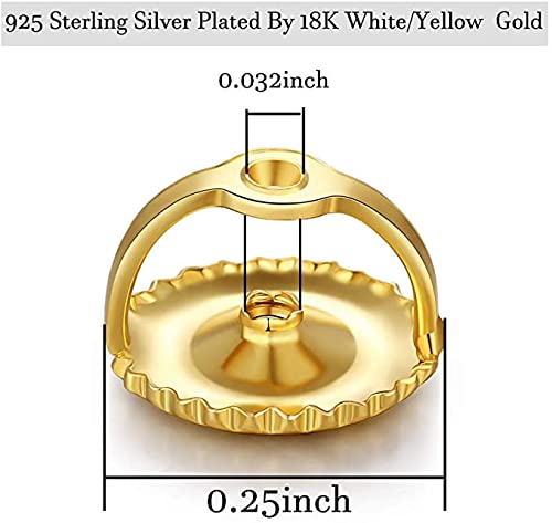 Catinee 3Pairs Gold Screw Earring Backs Replacements,14K Gold Plated 925 Sterling Silver Locking Hypoallergenic Screw On Earring Backs For Studs,Screw Backs Fit Forthreaded Post 0.032"(Gold) #TOP5