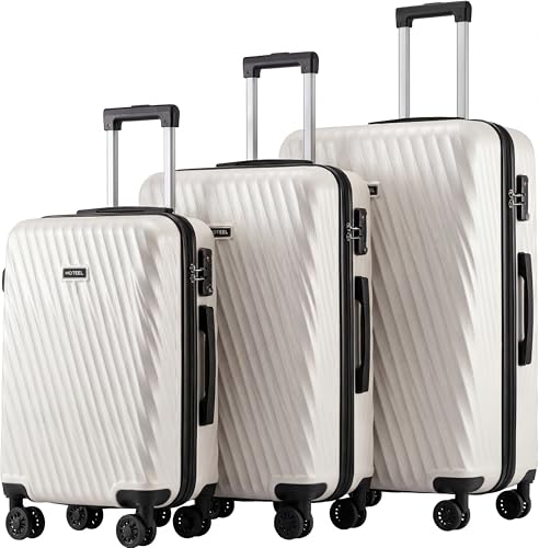 Image of Hoteel luggage Sets 3 Piece Carry on Luaagae Suitcases with Spinner Whells & TSA Lock(4-YEAR WARRANTY), Carry on Suitcase ABS Hard Shell Lightweight Travel Suitcases(20in /24in /28in, Beige)