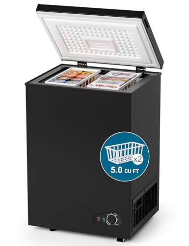 Image of 5.0 Cu.Ft Chest Freezer with 2 Removable Baskets - Energy Efficient and Ultra-Quiet Deep Freezer w /6 Temp - Manual Defrost, Free Standing Top Open Door for Home Garage Basement - Black