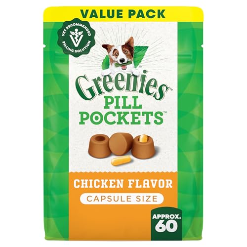 Greenies Pill Pockets for Dogs Large Size, Soft Dog Treats, Chicken Flavor, 15.8 oz. Pouch (60 Treats)