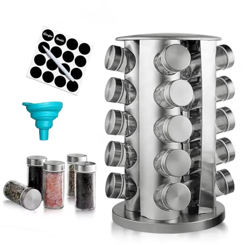 Ayedvan Revolving Spice Rack with 20 Jars, Rotating Spice Rack