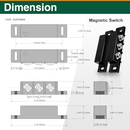 Image of 2 Set Magnetic Reed Switch NO /NC, Wired Surface Mount Door Window Contact Sensor for Security Alarm, Black