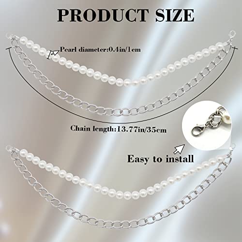 Image of 2 PCS Metal Pearl Boot Bracelet Shoe Chain for Women | Decorative Pearl and Metal Chain Shoe Accessory for Boots, Lace-Up Footwear and Casual Wear (Silver-White)