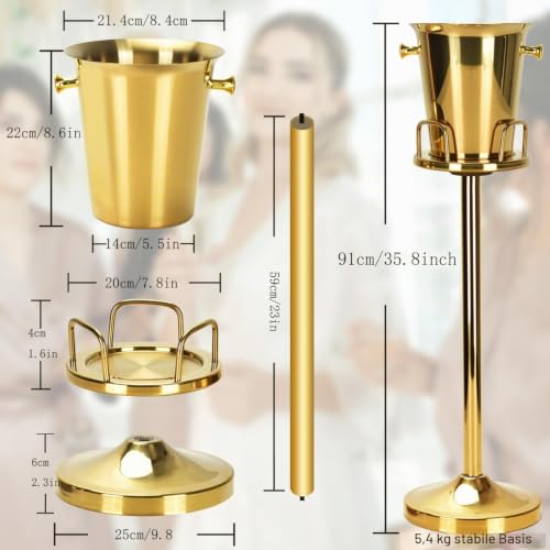 Eiskübel mit Ständer,Rostfreier Stahl hoher Eiskübe l, Stehender Eisküb el 5L Wein Eiskü bel Für Bars, Partys,Hochzeiten,Champagner… – Ansicht 6