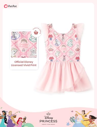 Image of Disney Frozen Elsa Princess Stitch Minnie Girls Ballet Leotards Ruffle Sleeve Shiny Leotard Dance Dress Ballerina Outfit 2-9Y