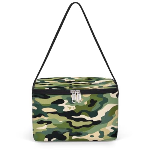 Army Camouflage Lunch Bags for Women Men 9 Cans, Hot & Cold Food Delivery Bag Insulated Grocery Bag Insulated Lunch Box Fashion Camouflage Green Cooler Bag for Office Work Picnic Beach