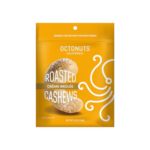 Image of Octonuts Creme Brulee Cashews - Roasted in Almond Oil (5oz) Sweet & Crunchy Plant Based Protein - Healthy Snack for Adults & Kids - Vegan, Non-GMO & Dairy Free