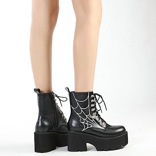 Image of Parisuit Womens Goth Patent Ankle Boots Platform Chunky Combat Boots