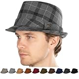 Funky Junque Men’s Fedora Hat – Classic Vintage Wool Blend Short Brim Dress Hats, Adjustable Wool Fedoras for Men, Fit for Formal & Casual Wear - Checkered Light Grey - Large/X-Large