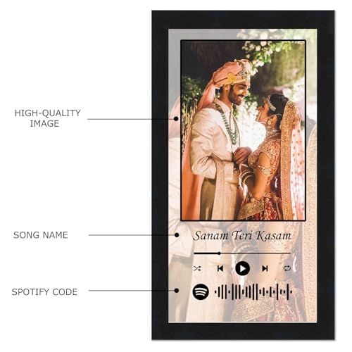 Image of Personalized Gift Musical Wall Photo Frame - Customized Spotify Song with Scanable Barcode for Wedding and Couple Gifts - Size (6x12) Inch, Background | 1 Piece Rectangle, wood