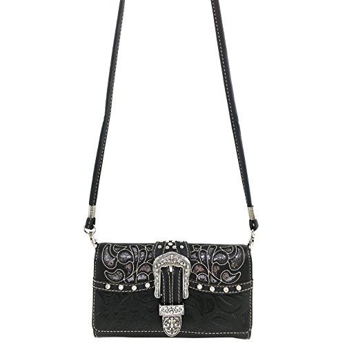 Justin West Gleaming Laser Cut Rhinestone Buckle Studded Concealed Carry Handbag Purse3