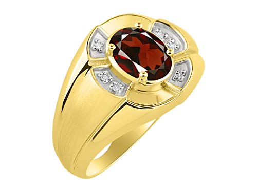 Image of Rylos Yellow Gold Plated Silver Men's & or Ladies Ring with 8X6MM Oval Gemstone & Diamonds - Unisex Color Stone Birthstone Ring Sizes 7-13