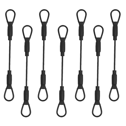 GWYAN 6 Pcs Black 3mm Diameter Braided Steel Safety Lanyard Cable with Rubber Coated and Loops 5.9\" Stainless Steel Wire Rope for Chain Locks, Luggage, Backpacks