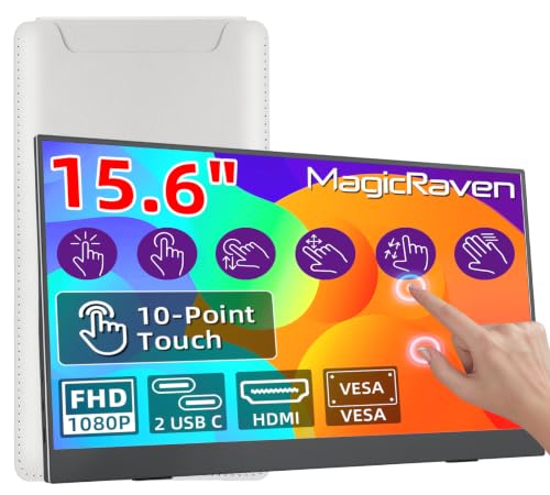 Image of MAGICRVEN Touchscreen Portable Monitor 15.6'' 1080P IPS Touch Screen Monitor Laptop Screen Extender, USB-C HDMI External Travel Monitor Touch Screen Display with Speakers Bag VESA for Mac PC Phone PS5
