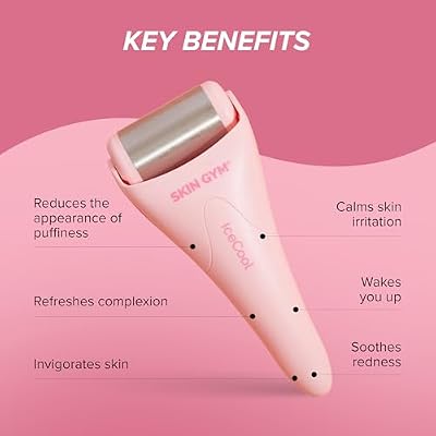 SKIN GYM IceCool Stainless Steel Ice Roller for Face | Cryo Facial Ice Roller for Puffiness & Redness Relief | Cold Face Roller to Tighten Pores & Soothe Skin